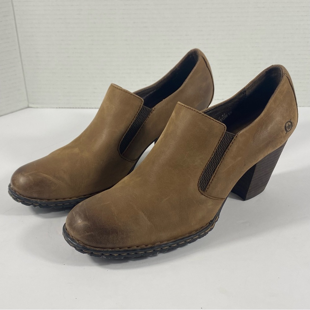BORN Gertrude Brown Leather Slip-on Heel Bootie W81296 Women's Size 10 EUC